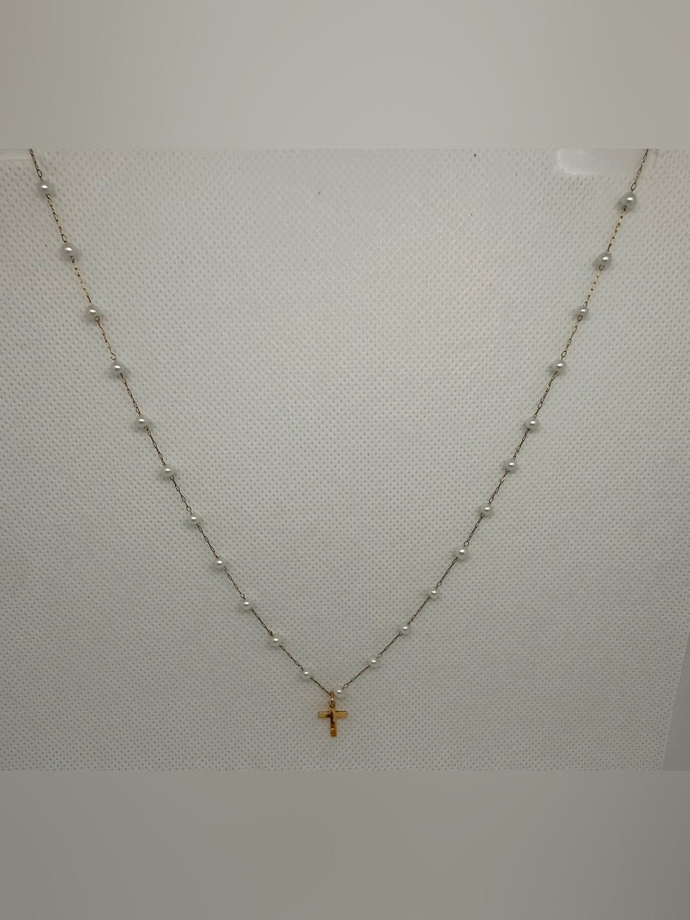 Faux Pearl Bead Gold-Tone Cross Necklace – Women’s Jewelry
